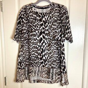 Westbound Women's Top Blouse Tunic Animal Leopard Cheetah Print Short Sleeve PL